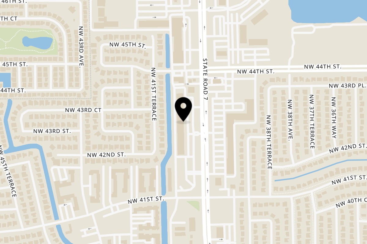 Map showing the location of Singh's Roti Delight on 4301 N State Rd 7 in Lauderdale Lakes